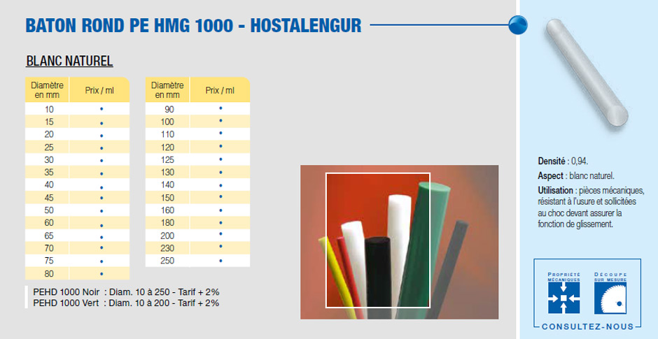 Bâton polyéthylène extrudé - PE HMG 1000