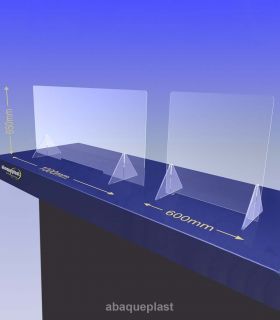 ÉCRAN DE PROTECTION PMMA transparent – HYGIAPHONE Ep.4 mm contre les virus. 1000x650 mm et 600x650 mm.