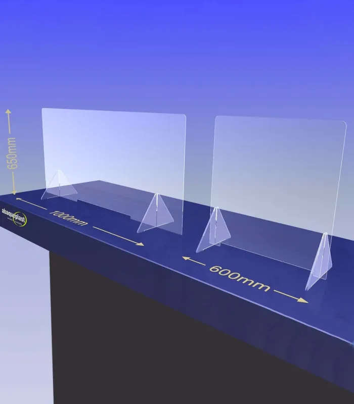 ÉCRAN DE PROTECTION plexiglas transparent – HYGIAPHONE Ep.4 mm contre les virus. 1000x650 mm et 600x650 mm.