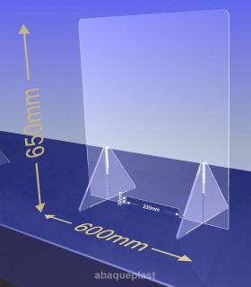 ÉCRAN DE PROTECTION PMMA  transparent – HYGIAPHONE Ep.4 mm contre les virus. 1000x650 mm et passe document de 230x30 mm.