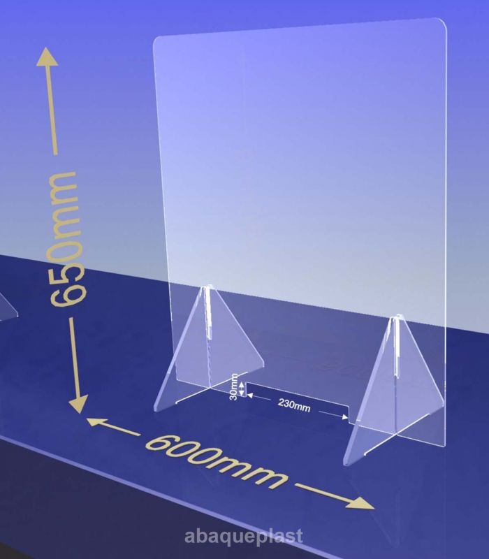 ÉCRAN DE PROTECTION plexiglas transparent – HYGIAPHONE Ep.4 mm contre les virus. 1000x650 mm et passe document de 230x30 mm.