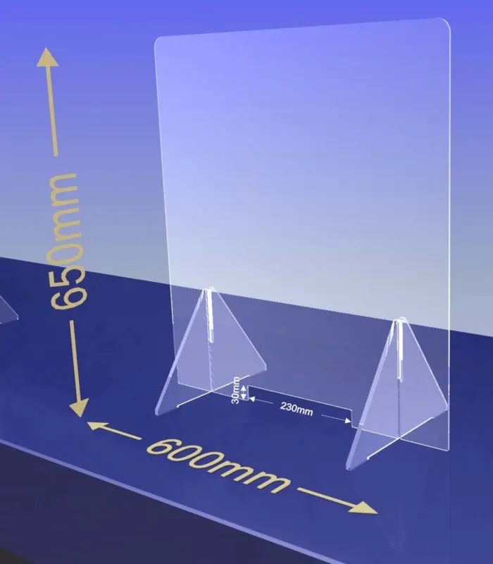 ÉCRAN DE PROTECTION plexiglas transparent – HYGIAPHONE Ep.4 mm contre les virus. 1000x650 mm et passe document de 230x30 mm.