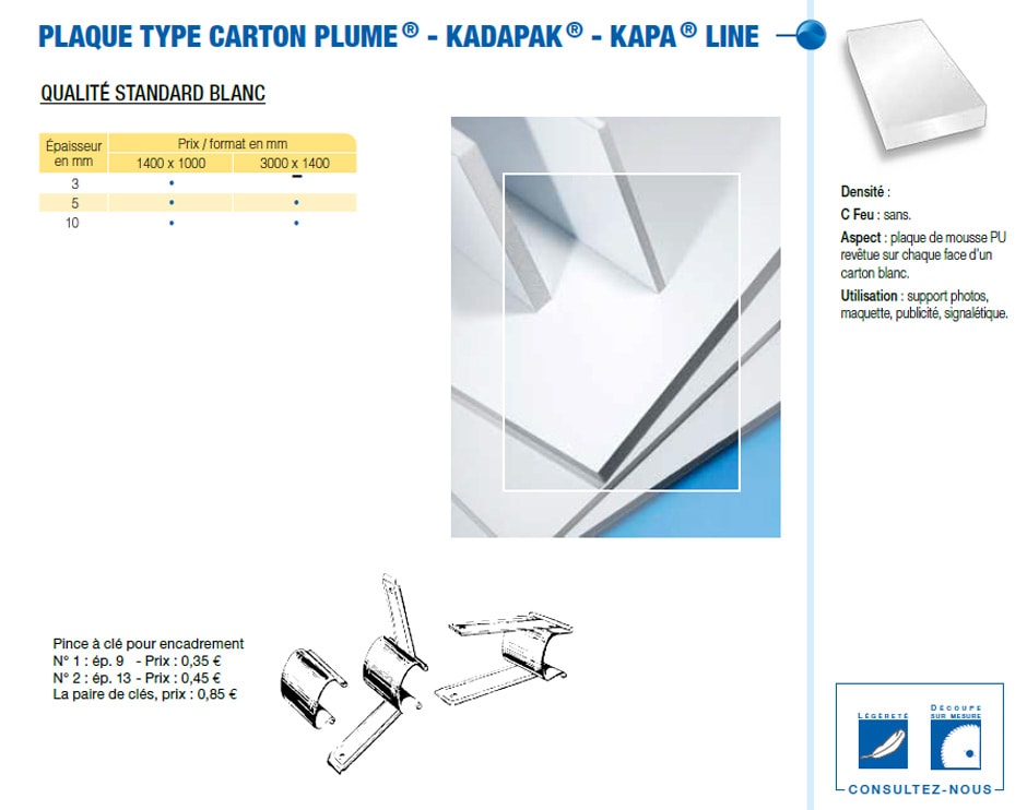 Plaque type Carton plume - KADAPAK® - KAPA® Line